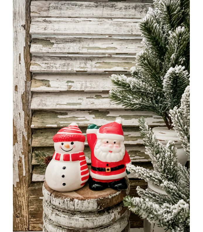 Vintage Christmas Ceramic Santa/Snowman S&P Shakers - Holiday